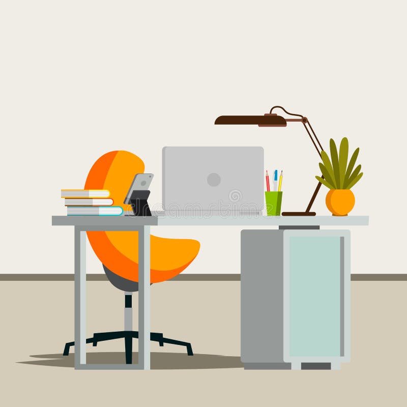 Office Interior Vector. Business Office Workplace. Modern Interior Design. Flat Illustration stock illustration