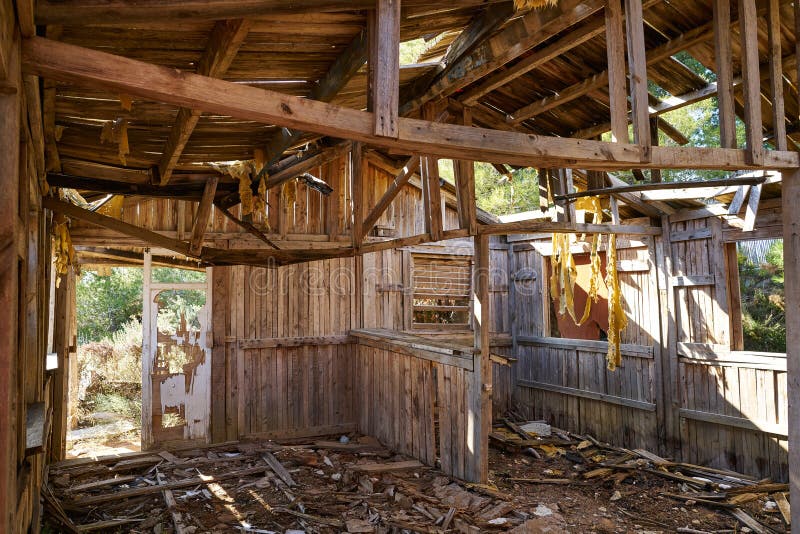 Old wooden cabin house destroyed by hurricane royalty free stock photography