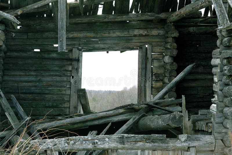 Old wooden destroyed house stock images