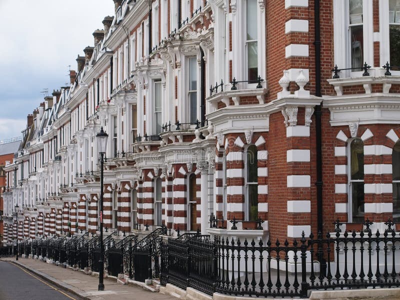 Perspective view of townhouse in London. stock photos