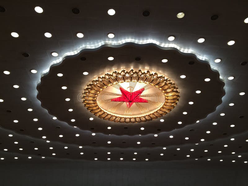 Red star and lighting on the ceiling of the Great Hall of People in Beijing royalty free stock photos
