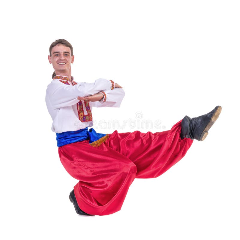 Russian cossack dance. Young dancer dancing stock image