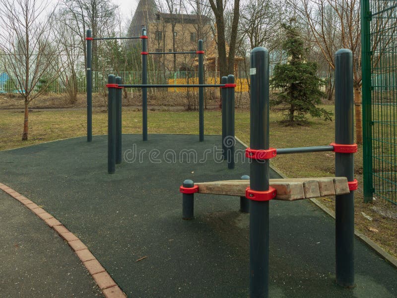 Small public sports ground in the yard of the residential complex stock photography