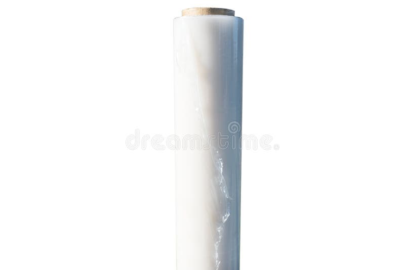 Stretch film wound on rolls, isolated on a white background with a clipping path. stock photo