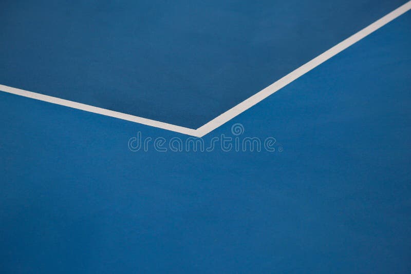 Tennis court blue, corner lines of playground. Sports ground stock photo