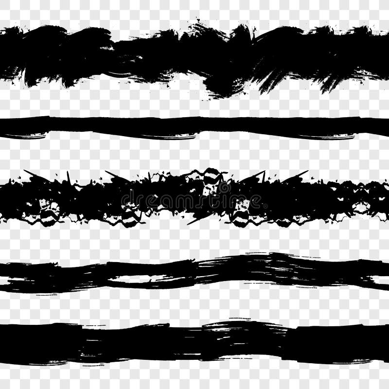 Vector Collection of Black, Isolated Rough Brush Strokes, Seamless Lines. vector illustration