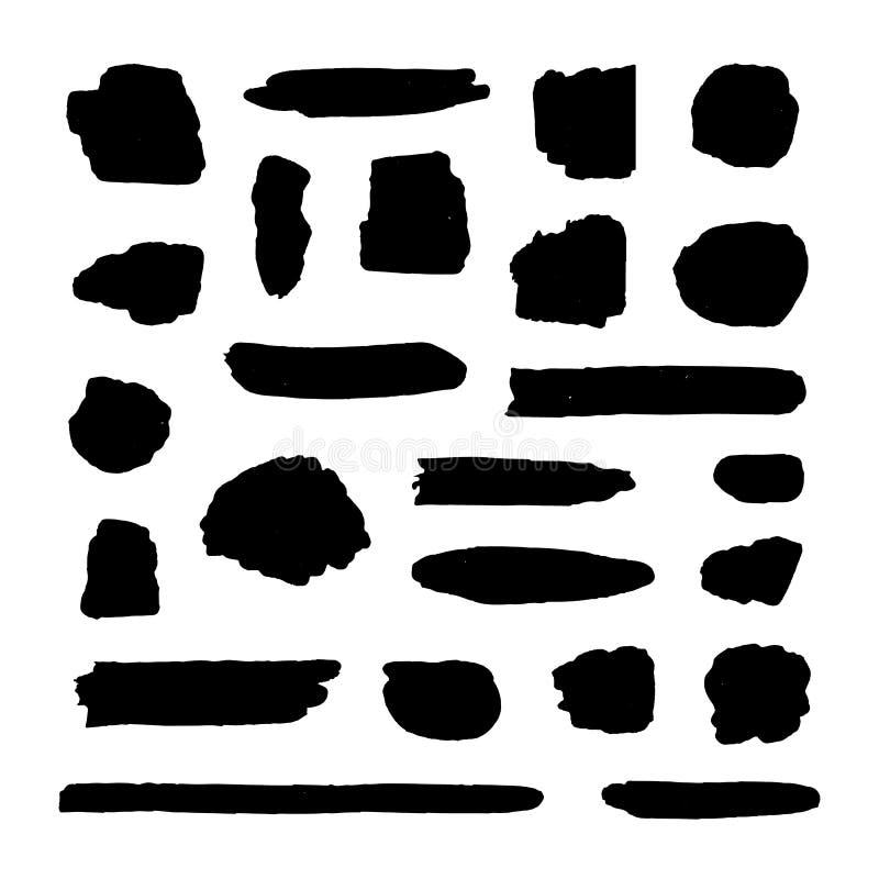 Vector Collection of Grunge Black Paint Spots, Rough Ink Smears Isolated. vector illustration