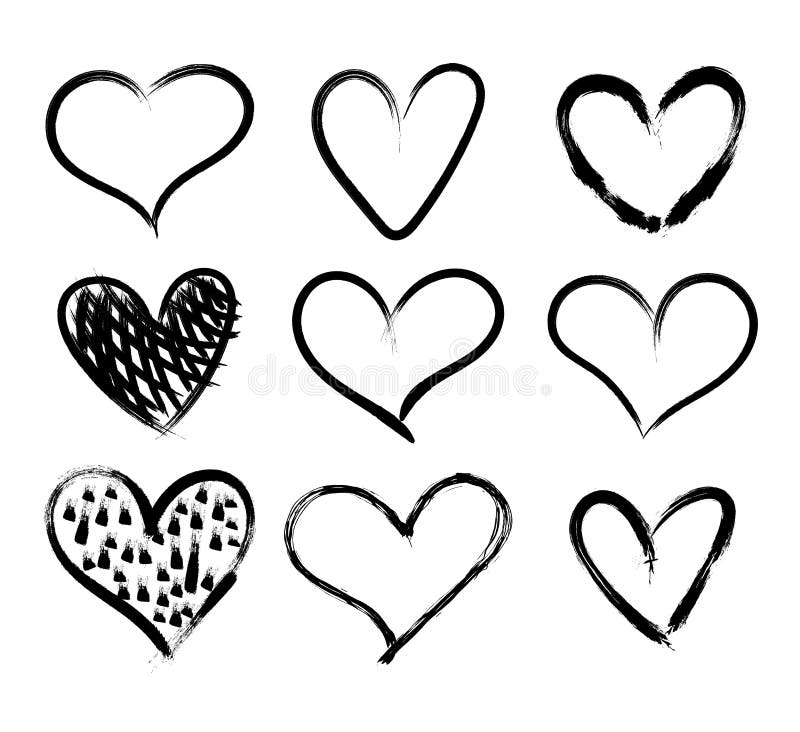 Vector Doodle Hand Drawn Hearts Set, Black Marker Drawings Isolated on White Background, Rough Sketches. vector illustration