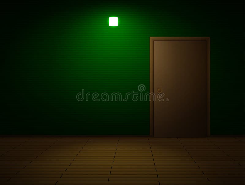Very dark room with door vector illustration