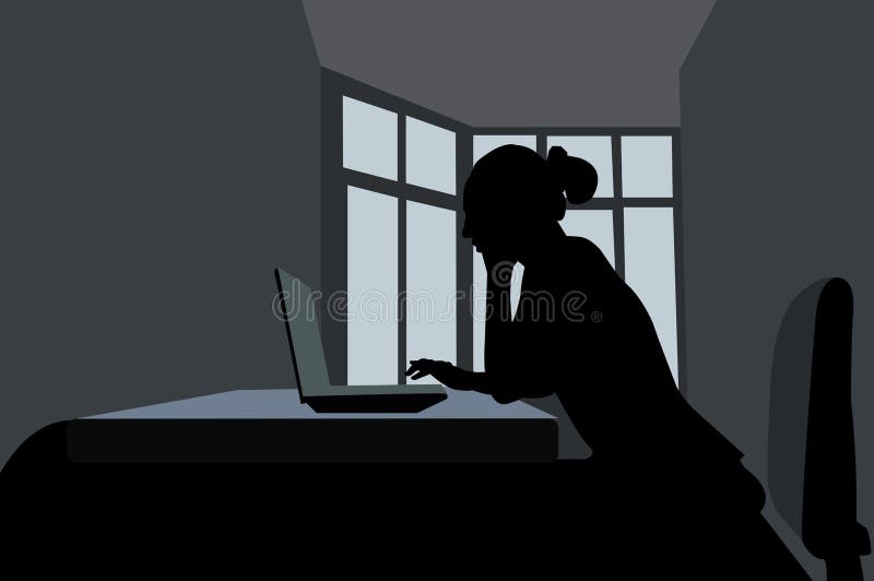 Girl at the computer. Workplace. Vector vector illustration