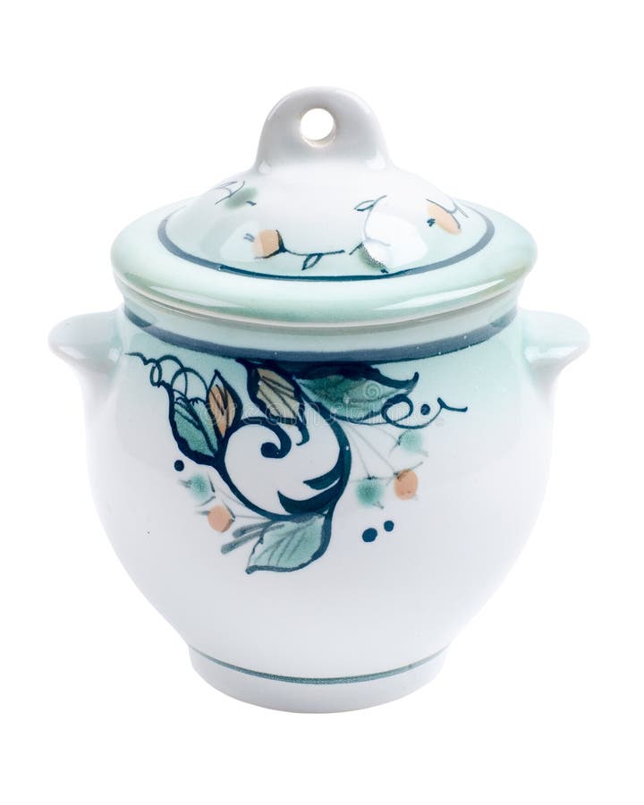 White porcelain pot. A matter of national Cossack kitchen utensils. stock photography