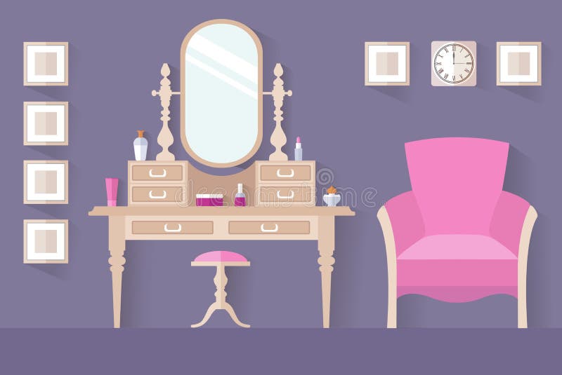 Women`s boudoir. Interior design, vector dressing room. royalty free illustration
