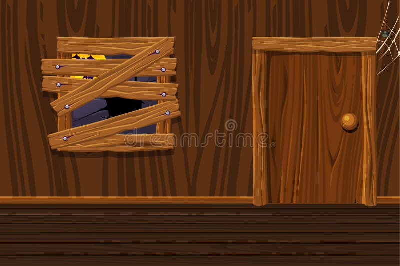 Wooden house, illustration interior room with old window and door royalty free illustration