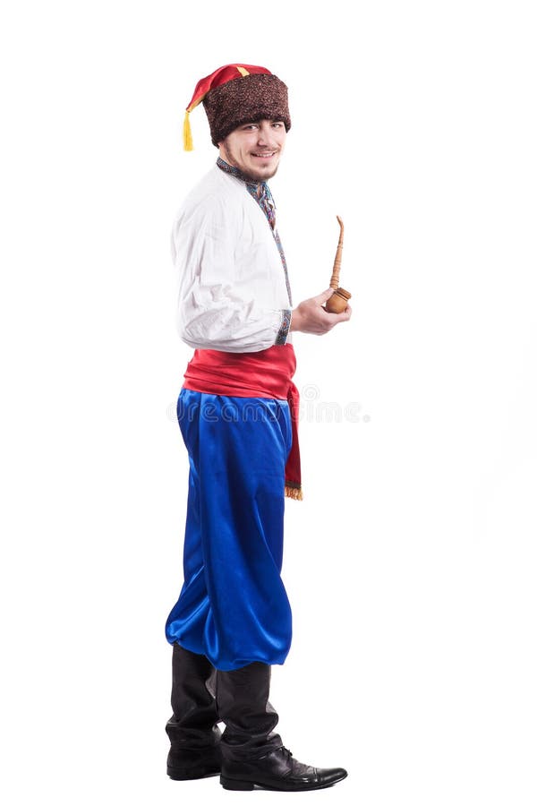 Young cossack in national ukrainian dress isolated on white background royalty free stock images