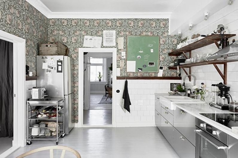 Серые обои на кухне - Дизайн интерьера фото