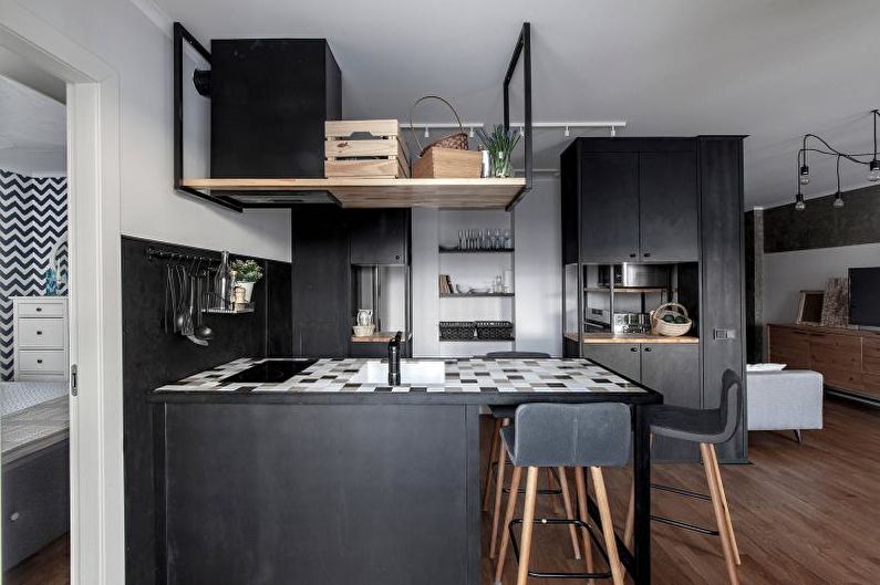 Дизайн интерьера кухни в черно-белых тонах - фото