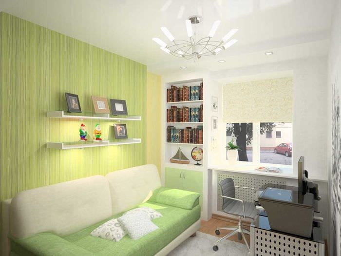 идея яркого дизайна маленькой комнаты в общежитии