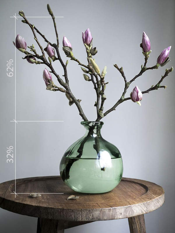 Соотношение размеров вазы и цветов по правилу золотого сечения