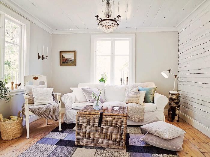 Интерьер гостиной небольшого дома в скандинавском стиле