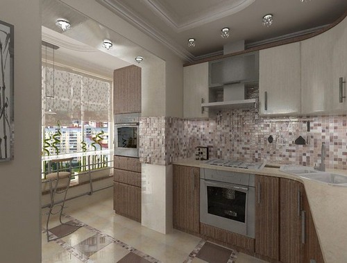 combined kitchen with balcony