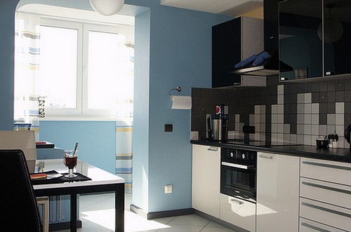 kitchen interior with balcony