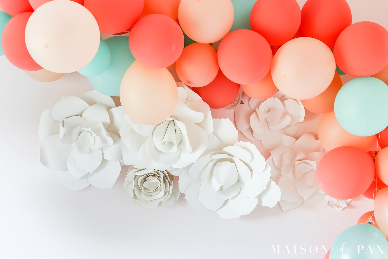 Balloon garland with paper flowers- Maison de Pax