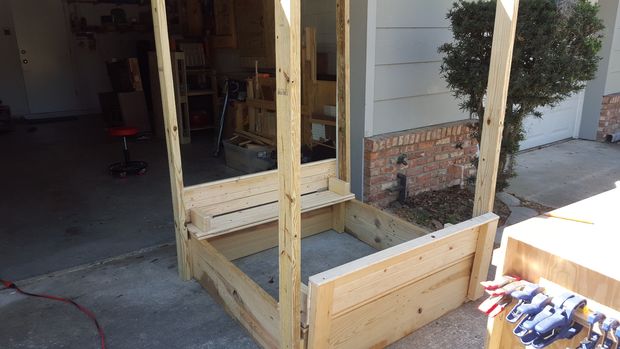 Sand Box W/ Lid That Opens Into Bench and a Canopy 