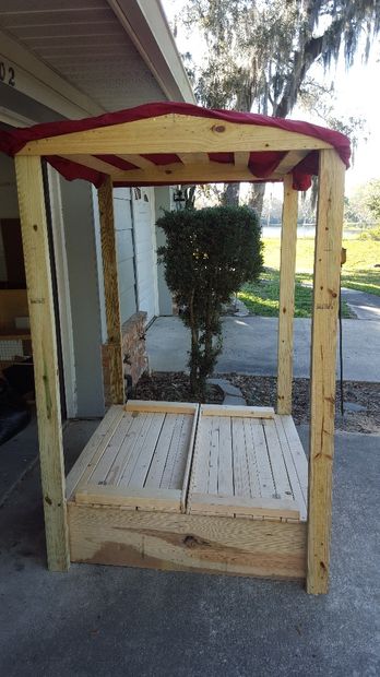 Sand Box W/ Lid That Opens Into Bench and a Canopy 