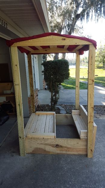 Sand Box W/ Lid That Opens Into Bench and a Canopy 