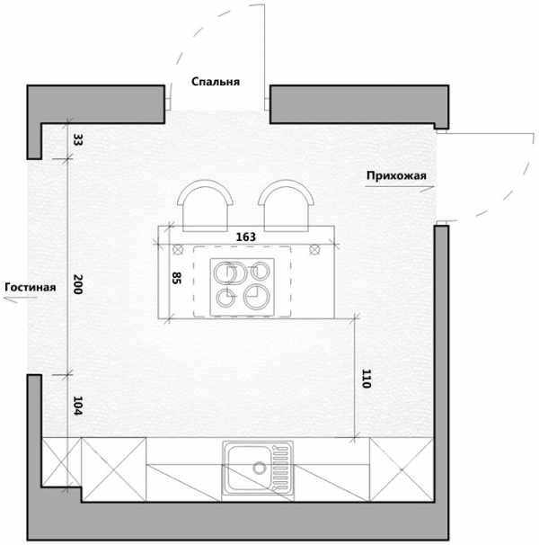 Планировка квартир с кухней без окна