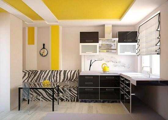 Черно желтый интерьер кухни