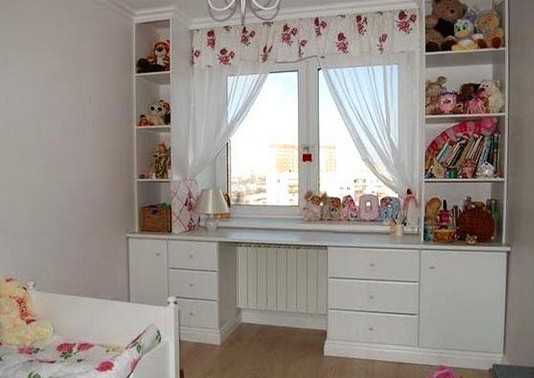 Детская комната шкаф и стол возле окна
