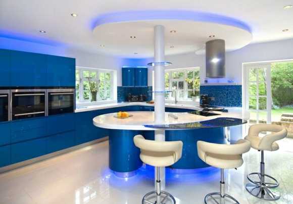 Серо синий цвет в интерьере кухни