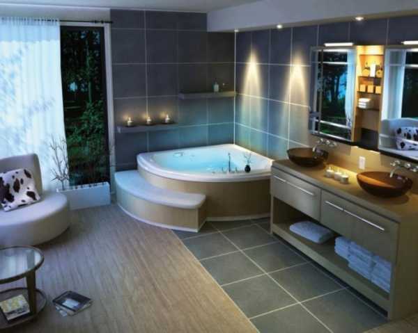 Угловая ванная дизайн интерьера